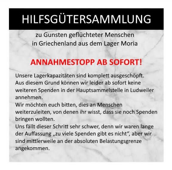 Spendensammlung für Moria – Annahmestopp